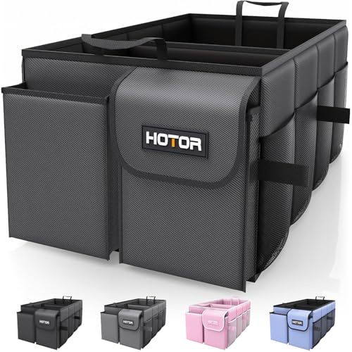 HOTOR Car Boot Oganiser - Auto Trunk Organizer Collapsible 2 Compartments | Large-Capacity, Foldable Boot Storage for SUVs, Sturdy Car Accessories for Men Camping Tools, Black, 60.0 x 36.0 x 27.0 cm