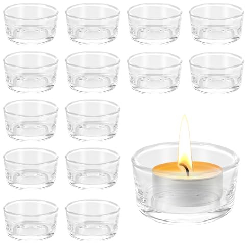 Confezione da 15 bicchieri, 4.5cm Portacandele Votivi Vetro Trasparente Set | 15pcs portacandele vetro, porta candele matrimonio, portacandele da esterno per Festa, Centrotavola Decorazioni