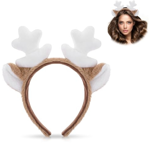 WLLHYF Rentier Haarreif Geweih Stirnband mit Hirschohren, für Partys | Flauschiger Haarschmuck, Cosplay, Kostüme Zubehör, Weihnachten und Halloween