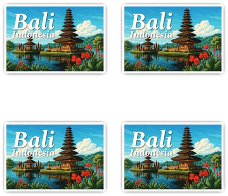 Aufkleber: 100 mm, 4 Stück - Bali Indonesia großer Reise Sticker Tempel Motiv