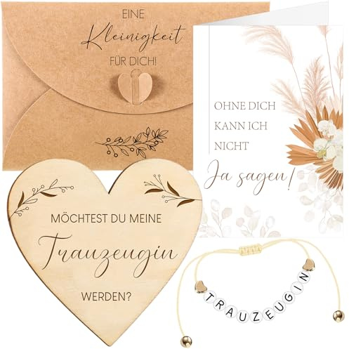 Neer Trauzeugin Armband Brautjungfer Fragen Geschenk Hochzeit Schmuck, Gold | Willst du Meine Trauzeugin Sein Karte mit Umschläge, Holz Herz Anhänger, JGA Geschenkidee für Beste Trauzeugin Maid of Honor