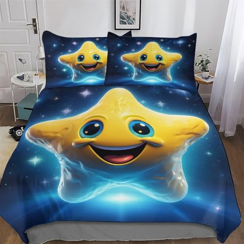 LLLBBB Süße Sterne Bettwäsche Set, Bettbezug 2teilig, Mikrofaser Bettbezüge Mit Kissenbezug Für Jungen Mädchen Deckenbezug, Single(135x200cm)