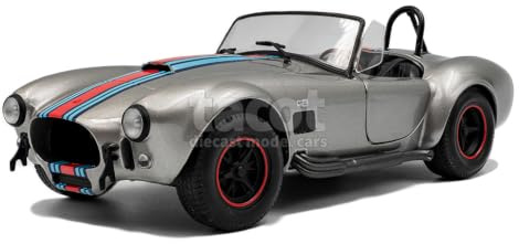 Solido Shelby Cobra 427 MKII – Historischer Roadster, muskulöses Design, sportliche Streifen, Sidepipes, Diecast Modellauto, Silber, 1:18