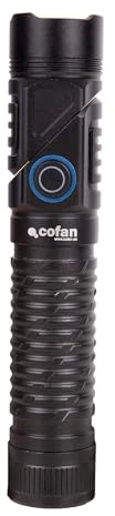 Cofan Linterna LED Recargable 1200 lm, 5 Modos de Luz, Base Magnética, Alcance 100 m, Uso Manual y Frontal