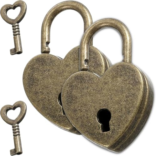 ZIOYANE 2 lucchetti in ottone anticato a forma di cuore mini lucchetto in ottone antico con chiave per diari armadi e bagagli