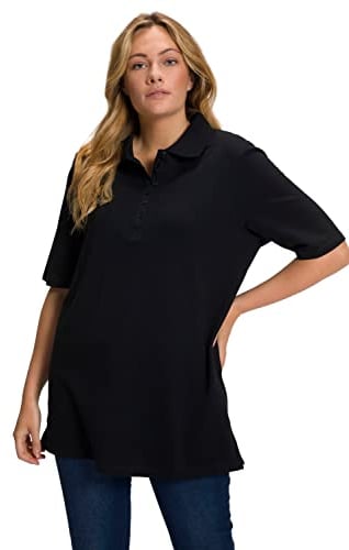 Ulla Popken Damen Basic Poloshirt, Schwarz, 50-52 EU