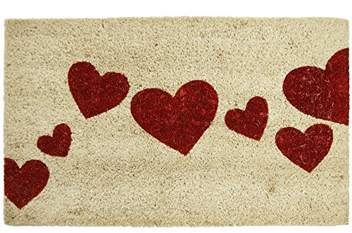 Rubber-Cal Red Hearts Coir Entrance Mat, 18 x 30-Inch