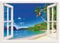 ARTland Wanddeko Wandbild Alu Verbundplatte für Innen & Outdoor Bild 100x70 cm Fensterblick Karibik Südsee Strand Meer Insel Palmen Meerblick S9IB