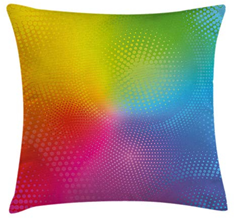 ABAKUHAUS Regenbogen Kissenbezug, Leuchtende Farben Radiant, für den Innen oder Außen Bereich geeignet mit Reißverschluß Waschbarer Stoff, 50 x 50 cm, Gelb Blau