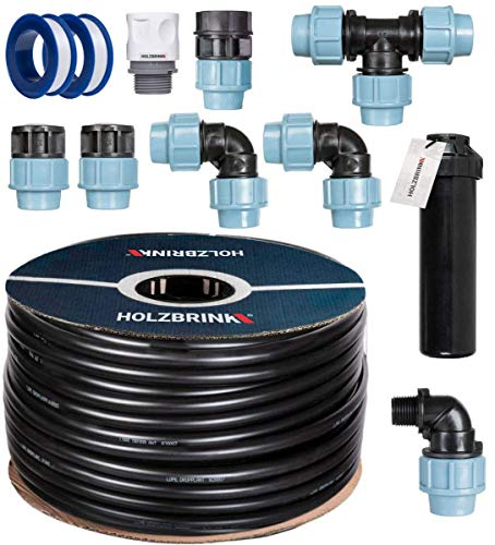 HOLZBRINK Start Set Bewässerungssystem Rasenbewässerung inkl. 20 m LDPE Verlegerohr 25 mm, 1x Versenkregner, HTB-11-1-20