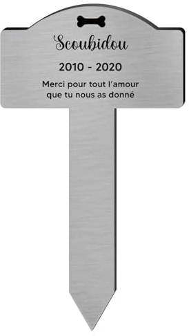 DECOHO - Plaque funeraire Personnalisable pour Chien - Plaque commémorative avec Piquet - Gravure Laser Durable - 4 Lignes de Texte 100% - Argent
