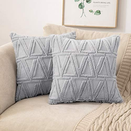MIULEE 2er Set Wolle Kissenbezüge Dekokissen Polyster Sofakissen Dreieck Weich Couchkissen Kissenbezug Zierkissenbezug mit Verstecktem Reißverschluss für Wohnzimmer Schlafzimmer Hellgrau 40x40cm