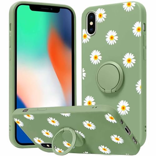 Yoedge Phone case for Apple iPhone X/iPhone XS 5.8 inch, 360° Magnetic Ring Holder Kickstand Soft Silicone TPU Shockproof Anti-Scratch Protective Resistant Fashion Pattern for iPhone X, Daisy