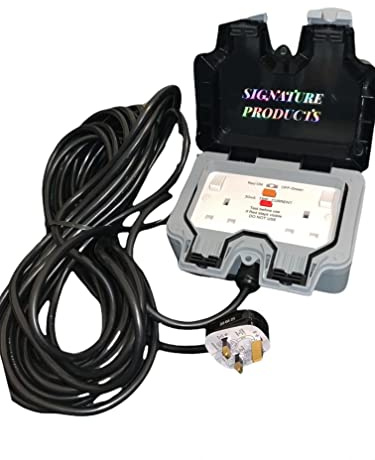 RCD Outdoor Sockets With Extension Cable 1M TO 30M, 2 Gang RCD Weatherproof Storm Outside Plug Sockets Waterproof Electric Box Wall Double Switched 13 A IP66 (22 METRE, RCD PROTECTED)