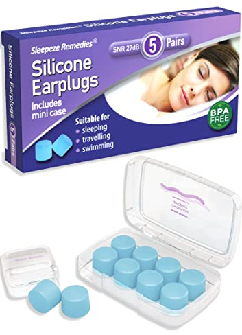 Sleepeze Remedies Tappi Orecchie Silicone Riutilizzabile 5 Blu Paia, Tappi Orecchie Impermeabile, Protezione Dell'udito, Ear Plugs, Cancellazione Rumore per Bloccare il Russare, Volare, Studiare