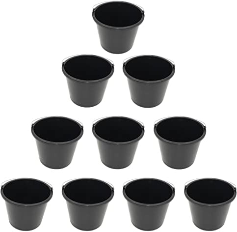 10 Stück DEWEPRO® Baueimer Set - 5 Liter Kunststoffeimer - extra Stabiler 5l Putzeimer mit Henkel und Skalierung