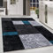 HomebyHome Teppich Wohnzimmer 140x200 cm Türkis Kariert Konturschnitt Design - Schlafzimmer Teppich Kurzflor Extra Weich Pflegeleicht Teppiche für Küche Esszimmer Jugendzimmer - Carpet Living Room