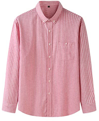 keusyoi Chemise Oxford à rayures à manches longues pour homme, rose, XXL