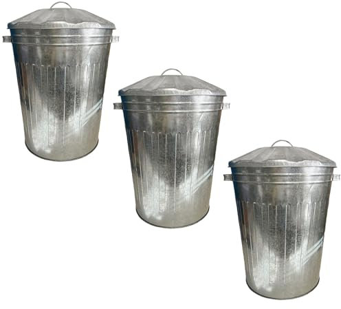 Grande poubelle en métal galvanisé avec couvercle + poignées pour déchets et aliments pour animaux 3 pièces