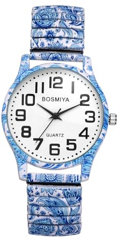 JewelryWe - Orologio da Donna Cinturino Elastico Numero Grande Cinturino Colorato in Metallo Retro Vintage Boemia