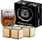 Whisky Steine – 4 große 64 cm³ wiederverwendbare Edelstahl Metall Eiswürfel Getränke kühl Whisky steine für Rotwein, Bier, Scotch, Wodka-Getränke – Golden Geschenkset für Männer