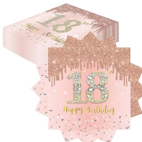 Aililong Servietten 18 Geburtstag für Mädchen - 30 Stück 2-lagig, Roségold Papier Geburtstagsservietten Tischdekoration für Jubiläum, Party Deko 18. Geburtstag Mädchen, Happy Birthday Servietten