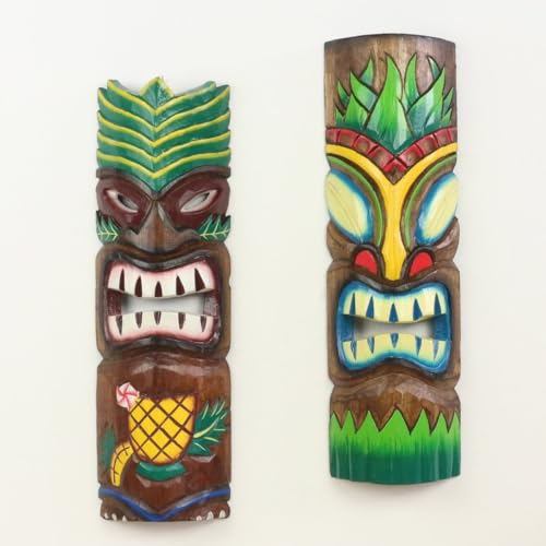 Oriental Galerie 2er Set Wanddeko Maske Wandbild Deko Holz Exotisch Partykeller Dekomaske zum aufhängen Tiki Maori 50 cm