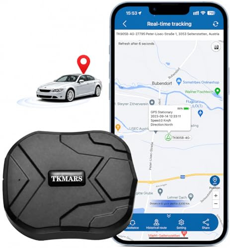 GPS Tracker, 4G Vehicle Tracker, No Subscription Fees, Strong Magnetic Adsorption, Waterproof, Real-Time Tracking Vehicle Locator Device, Geo-Fence, with Free App, 90 Days Standby.