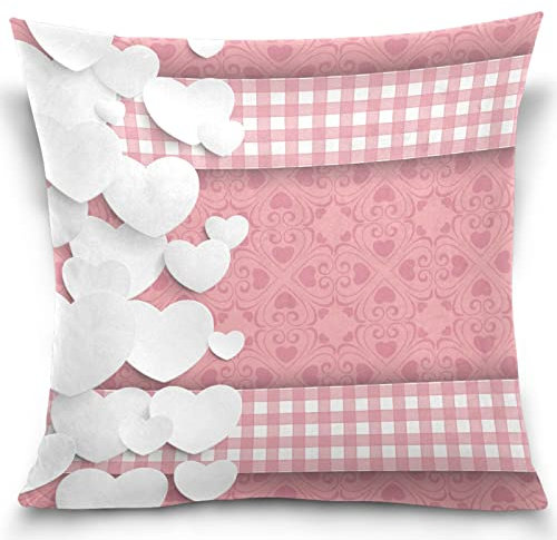 KJHSJ Valentine Heart Buffalo Pink Plaid Throw Pillow Cases, Square Decorative Pillow Cover 40,6 x 40,6 cm