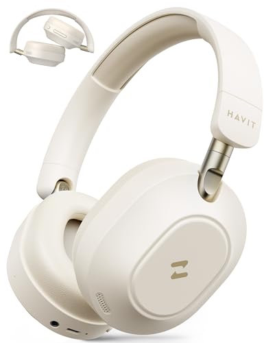 havit NC01 - Auriculares con cancelación activa de ruido, diseño plegable, inalámbricos, Bluetooth, 80 horas de reproducción, audio de alta resolución, ecualizador personalizado a través de la