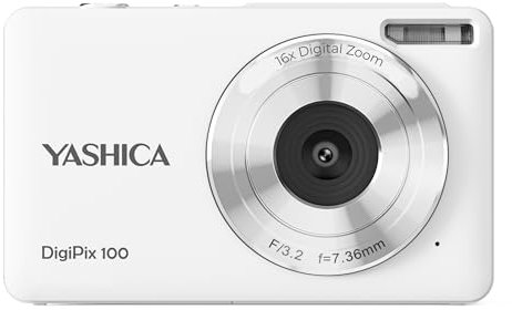 Yashica DigiPix 100 Digital Camera - FHD 1080P Point and Shoot with 16X Zoom, Supports Micro SD Cards - White