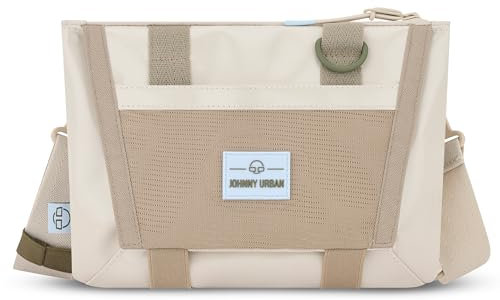 Johnny Urban Brusttasche Herren & Damen Beige Grau - Avery - 2-in-1 Umhängetasche und Front Pack - Flache Sacoche Bag für Stadt, Fahrrad, Reise, Festival - Wasserabweisend