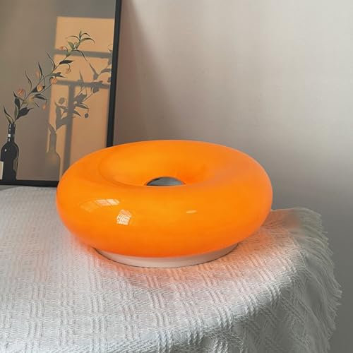 Donut Tischlampe LED Touch Dimmbar Glas Tischleuchte mit Kabel Schalter 3000K-6000K Nachttischlampe Orange Donut Lampe Deko Atmosphäre Vintage Tischbeleuchtung für Schlafzimmer Wohnzimmer Kinderzimmer