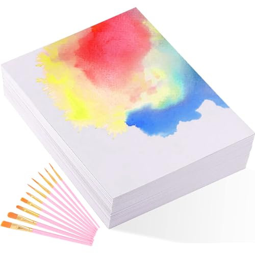 70 Sheets Watercolour Paper Bulk, 5 x 7 Watercolour Paper Pads, 300 GSM Thick Cotton Watercolor Paper with 10 Nylon Paint Brushes Set, Drawing Paper for Drawing Painting Supplies