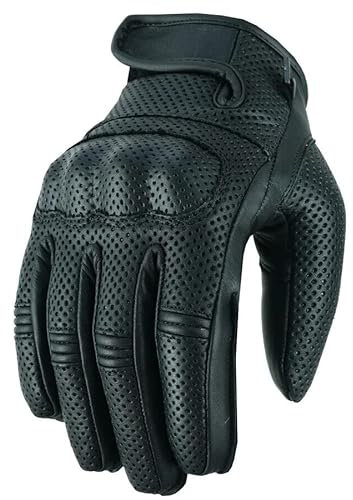 BOSmoto Motorrad Handschuhe Herren Leder– Atmungsaktive Motorradhandschuhe für Damen und Herren mit Protektoren,Motorrad Leder Handschuhe (Black, L)