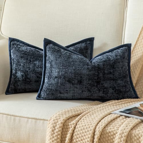 Yaertun 2er Set Kissenbezug Dunkelblau 40x80cm Chenille Kissenbezüge Kissenhülle Dekokissenbezug sofakissen dekokissen deko Samtrückseite für Sofa Schlafzimmer Wohnzimmer Weiche Gemütliche