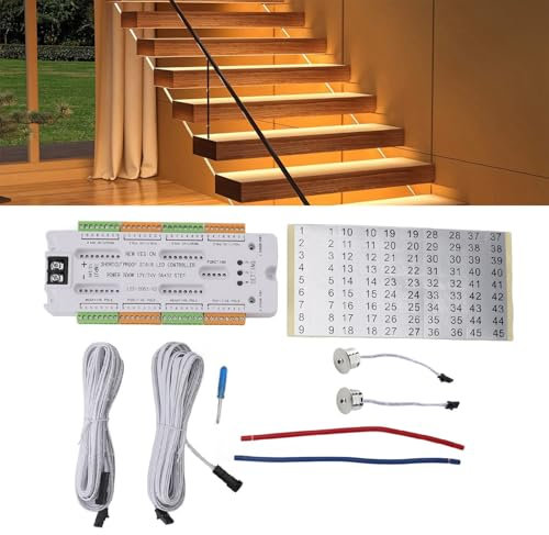 Treppenbeleuchtung mit Bewegungsmelder, LED Treppenlicht Controller Einstellbar Stufenbeleuchtung Treppe Set Intelligenter Treppenstufenbeleuchtung Sensor Kit, für Zuhause