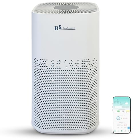 RS SeaBreeze Luftreiniger 7-in-1 mit HEPA & Aktivkohlefilter, UV-C & PM2,5– Ionisator, leiser Air Purifier & Luftfilter Wohnung für Allergiker gegen Staub, Pollen, Rauch & Tierhaare, 400m³/h CADR
