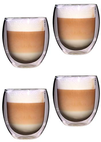 Feelino Latte Macchiato Gläser Doppelwandig, 4er-Set Kaffee Tassen, Thermo-Gläser Isoliert, Handgemacht für Cappuccino, Tee und Eiskaffee, 400ml