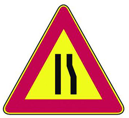 SEGNALE STRADALE CARTELLO triangolare STRETTOIA A DESTRA LATO 90 CM.
