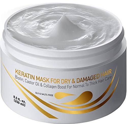 Vitamins Keratin Haarmaske für sehr Trockenes Haar - Biotin, Kokosöl, Castor Oil und Collagen Protein Hair Repair Mask Creme - Haarkur Maske für dickes geschädigtes Haar