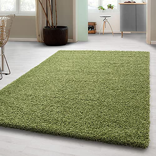 Carpetsale24 Shaggy Hochflor Teppich, 160x230 cm, Grün, weich, flauschig, modern, einfarbig, Perfekt für Wohnzimmer, für Wohnzimmer Schlafzimmer Flur