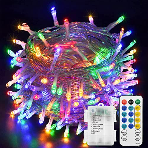echosari Christmas String Lights 100 LEDs Outdoor LED Fairy String Lights Battery Operated with Remote (Dimmable, Timer, 8 Modes) - Multicolor