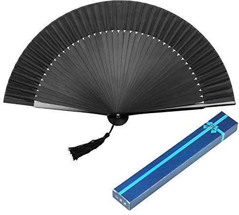 KAKOO Schwarz Handfächer Japanischer Faltfächer Klappfächer Vintage Stil Damen Herren Bambus Fächer Ideal als Hochzeit Geschenk Party Kostüm