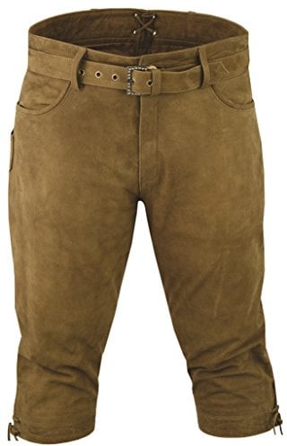 Kniebundhose Leder Nubuk-Fuente Jagdhose- Trachtenlederhose Herren- Damen Kniebundlederhose -Trachten Lederhose mit Gürtel in Braun, Camel, Grün, Grau, Trachtenhose Knielang