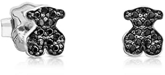 TOUS Pendientes de Plata de Primera Ley para Mujer con Cierre de Presión y Motivo Oso de Espinela 7,5mm, Minimalista y Elegante, Colección Motif
