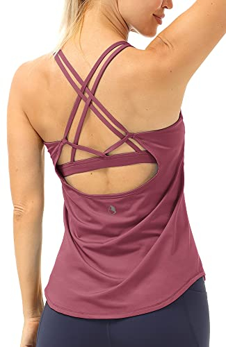 icyzone Women's Workout Tank Tops Built in Bra - Strappy Sports Yoga Tops, Running Exercise Gym Shirts (S, Mauve Orchid)