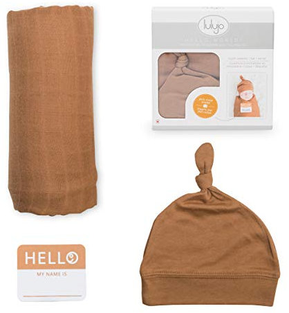 Happy Flute - Swaddle doek - Lulujo Hello World Swaddle & Hat - Tan
