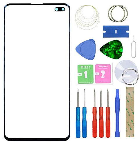 MovTEK Frontglas Display Glas Reparatur Set Ersatz für Samsung Galaxy S10 Plus G975 Front Displayglas mit Werkzeug (Schwarz)