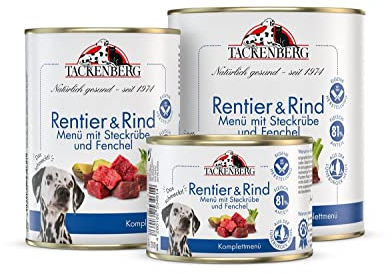 TACKENBERG Rentier und Rind mit Steckrübe & Fenchel Nassfutter Dose für Hunde - Hundefutter in Premiumqualität - natürlich getreidefrei - 6 x 400 g
